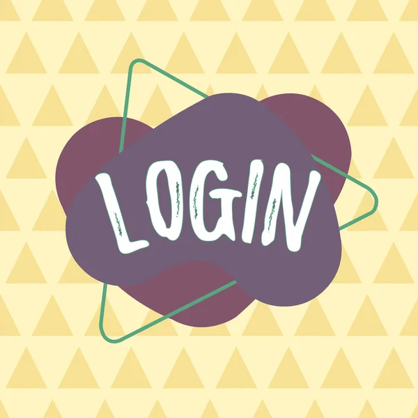 Nota di scrittura che mostra Login. Business photo showcase Entrare nel sito Web Blog utilizzando username e password Registrazione Formato asimmetrico modello oggetto contorno disegno multicolore . — Foto Stock