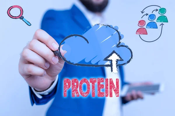 Píšu poznámku s proteinem. Obchodní fotografie s nízkým obsahem tuku nebo sacharidů plán hubnutí. — Stock fotografie