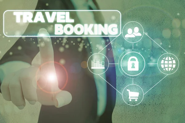 Χειρόγραφο κείμενο Travel Booking. Έννοια έννοια ρύθμιση που κάνετε όταν κάνετε κράτηση κάτι για ταξίδια. — Φωτογραφία Αρχείου