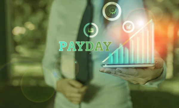 Escribiendo nota mostrando Payday. Foto de negocios mostrando un día en el que a alguien se le paga o espera que se le pague su salario . —  Fotos de Stock