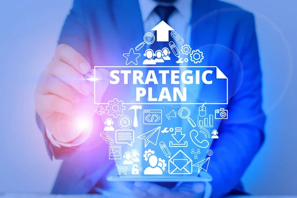 Conceptual hand writing showing Strategic Plan. Business photo text analysisagement activity that is used to set and focus priorities. — Stock Photo, Image