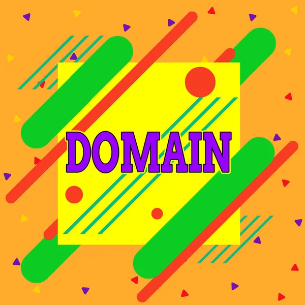 Kézírás szövegírás Domain. Koncepció: egy adott vonalzó vagy kormányzat által ellenőrzött terület aszimmetrikus egyenetlen alakú minta objektum körvonalazódik többszínű design. — Stock Fotó