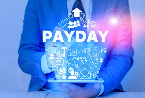 Segno di testo che mostra Payday. Foto concettuale un giorno in cui qualcuno è pagato o si aspetta di essere pagato il loro stipendio . — Foto Stock
