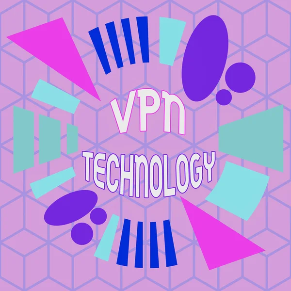 写便条显示Vpn Technology 。商业照片展示了创建安全加密连接的编程非对称格式对象轮廓多色设计. — 图库照片