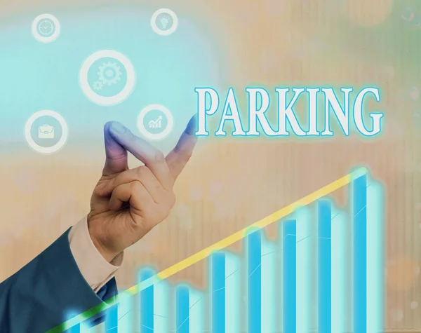 Escrevendo nota mostrando estacionamento. Foto de negócios mostrando deixando um veículo em um determinado lugar por um período de tempo . — Fotografia de Stock