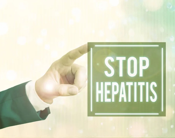 Handstil text handstil stoppar hepatit. Begrepp som betyder behandling eller förebyggande av inflammation i levern. — Stockfoto