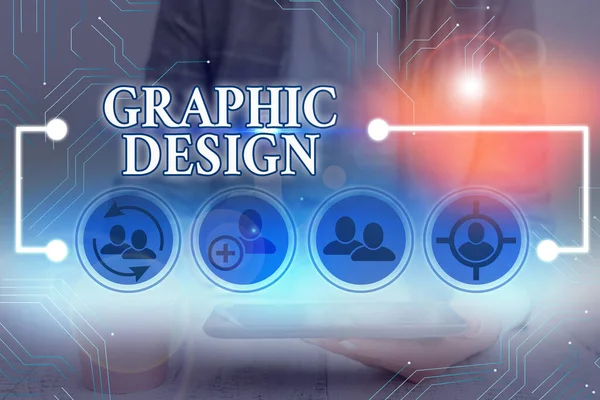 Tekst pisma graficznego Projekt graficzny. Koncepcja oznaczająca sztukę łączenia tekstu i obrazu w reklamie. — Zdjęcie stockowe