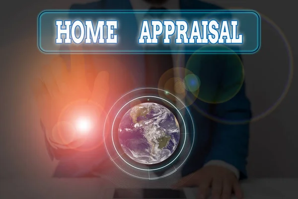 Ecriture conceptuelle montrant Home Appraisal. Photo d'affaires montrant le processus de développement d'une opinion de valeur pour les biens immobiliers Éléments de cette image fournis par la NASA . — Photo