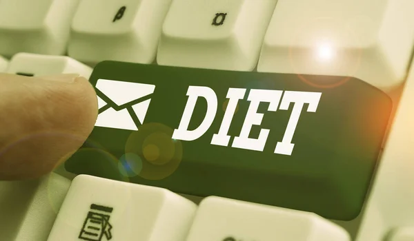 Írásbeli Megjegyzés mutatja a diéta. Egészséges életmód csökkenti élelmiszer-bevitelt vegetáriánus nincs koleszterin bemutató üzleti fotó. — Stock Fotó