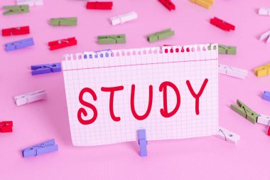 El yazısı ders kitabı. Kavram, akademik bir rengarenk çamaşır iğnesi hakkında bilgi edinmek için zaman ve dikkat gerektiriyor. Boş hatırlatıcı, pembe zemin ofis broşu..