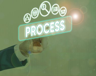 Süreç 'i gösteren kavramsal el yazısı. Standart prosedürleri gösteren iş fotoğrafları belirli bir iş kuralları sisteminin nasıl ele alınacağını gösteriyor.