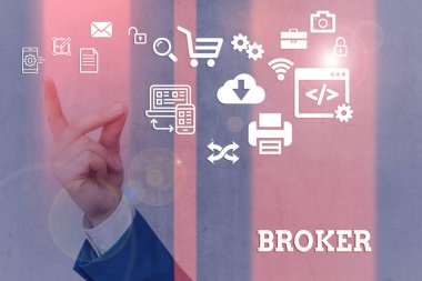 Kelime yazarı Broker. Ticari müzakerelerde güvenilir bir ajan veya aracı olarak hizmet sunan iş konsepti.