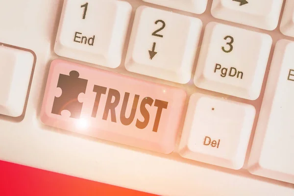 Signo de texto que muestra Trust. Foto conceptual firme creencia en la confiabilidad verdad o habilidad alguien algo Familia . — Foto de Stock