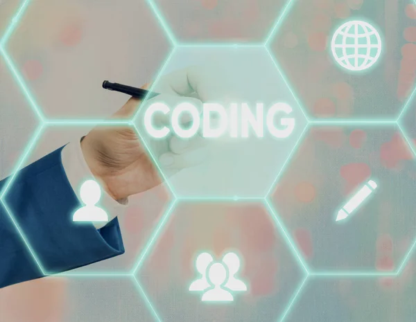 Text sign showing Coding. Conceptual photo assigning code to something for classification identification.
