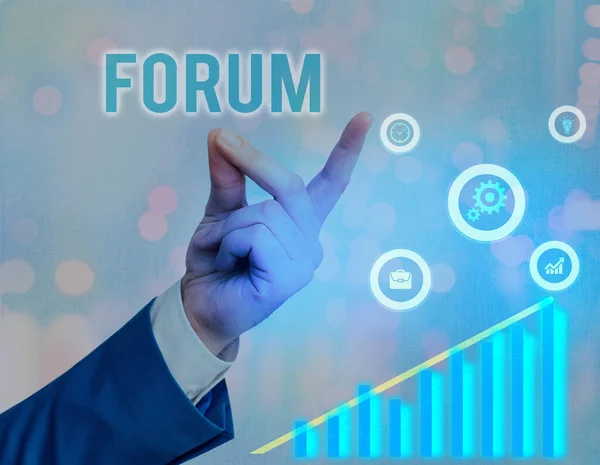 Nota di scrittura che mostra Forum. Foto aziendale che mostra il luogo o la sezione di un sito web che viene utilizzato per la discussione pubblica . — Foto Stock