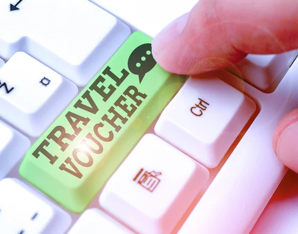 Conceptual hand writing showing Travel Voucher. Business photo text Tradable transaction type worth a certain monetary value. — Stock Photo, Image