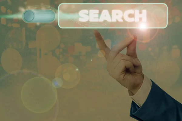 Konzeptuelle Handschrift, die Suche zeigt. Business-Foto präsentiert versuchen, etwas zu finden, indem Sie suchen oder anderweitig suchen sorgfältig. — Stockfoto