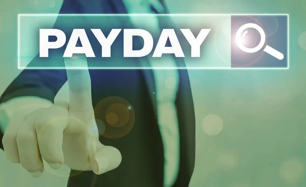 Escritura manual conceptual que muestra Payday. Foto de negocios mostrando un día en el que a alguien se le paga o espera que se le pague su salario . —  Fotos de Stock