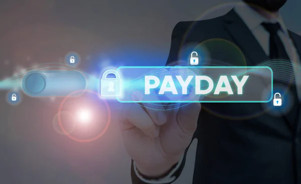 Escritura manual conceptual que muestra Payday. Texto de foto de negocios un día en el que se paga a alguien o espera que se le pague su salario . —  Fotos de Stock