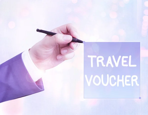 Conceptual hand writing showing Travel Voucher. Business photo text Tradable transaction type worth a certain monetary value. — Stock Photo, Image