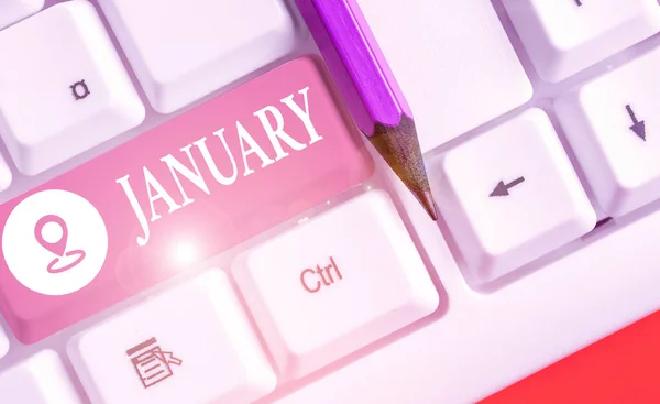 Signo de texto que muestra enero. Foto conceptual primer mes del año y considerado el segundo mes del invierno . — Foto de Stock