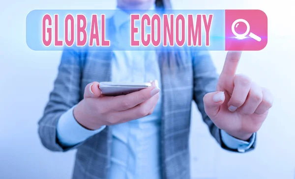 Text sign showing Global Economy. Conceptual photo Worldwide economic activity between various countries. — Stock Photo, Image