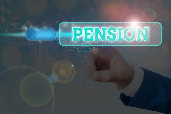 Χειρόγραφου κειμένου Pension. Έννοια έννοια πρεσβυτέρους εισόδημα κερδίζουν μετά την συνταξιοδότηση σώζει για ηλικιωμένους χρόνια. — Φωτογραφία Αρχείου