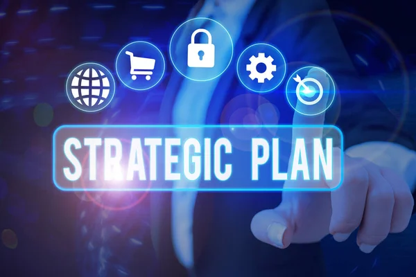 Text sign showing Strategic Plan. Conceptual photo analysisagement activity that is used to set and focus priorities. — Stock Photo, Image
