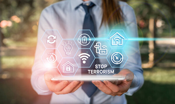 Написание текста "Остановите терроризм". Бизнес-концепция решения нерешенных вопросов, связанных с насилием
.