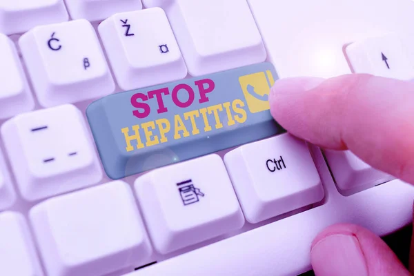 Ordskrivning text Stoppa Hepatit. Affärsidé för behandling eller förebyggande av inflammation i levern. — Stockfoto