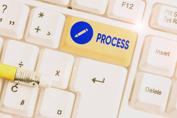 Writing note showing Process. Business photo showcasing Standard procedures how to handle a particular job rules system.