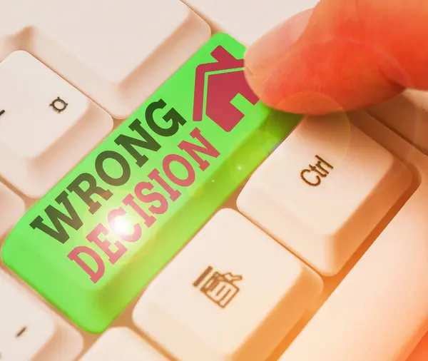 Writing note showing Wrong Decision. Business photo showcasing Action or conduct inflicting harm without due provocation. — Stockfoto
