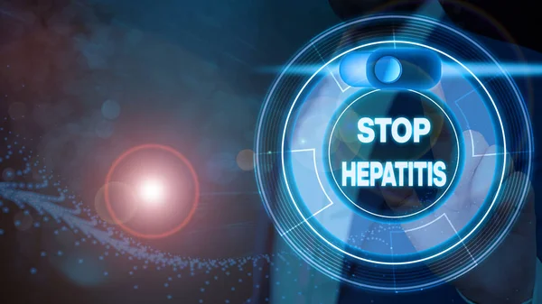 Konceptuella handskrift visar stoppa hepatit. Affärs foto textbehandling eller förebyggande av inflammation i levern. — Stockfoto