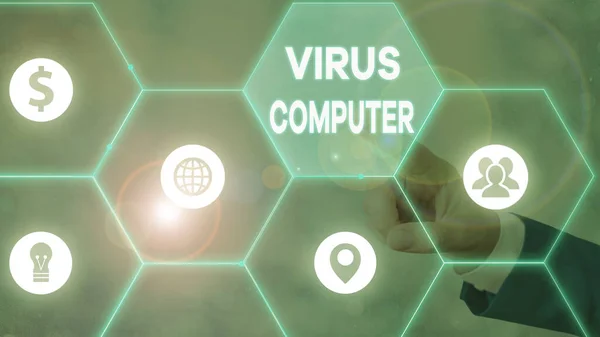 Escritura manual conceptual que muestra Virus Computer. Foto de negocios que muestra el programa de software malicioso cargado en un usuario s es el ordenador . — Foto de Stock