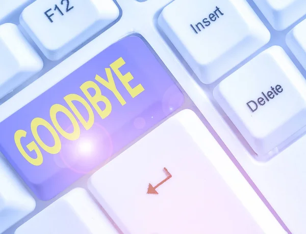 Kézírás szöveg Viszlát. Fogalom jelentése jó kívánságok kifejezésére, amikor elválnak vagy vége a beszélgetésnek. — Stock Fotó