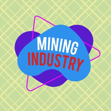 Madencilik Endüstrisini gösteren bir not yazıyorum. Değerli minerallerin ve jeolojik materyallerin çıkarılmasını gösteren iş fotoğrafı asimetrik format desen nesne ana hatları çok renkli tasarımı.