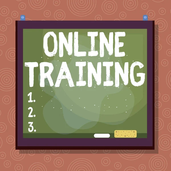 Текст почерка Online Training. Концепция, означающая компьютерное обучение Дистанционное или электронное обучение Асимметричная неравномерная форма шаблона объекта контур многоцветный дизайн . — стоковое фото