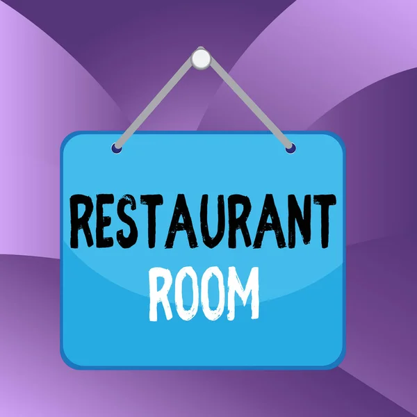 Tekst pisma Restauracja Room. Koncepcja oznacza pokazywanie płacić siedzieć i jeść posiłki, które są gotowane i serwowane Kolorowe memo przypomnienie pusty pokładzie puste miejsce dołączyć prostokąt tła. — Zdjęcie stockowe