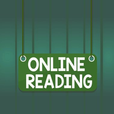 Online Reading 'i gösteren bir not yazıyorum. Anlam çıkarma işleminin iş fotoğrafı görüntüleme süreci dijital bir format Tahta renk arkaplan tahtasına iliştirilmiş string panel dikdörtgenidir.