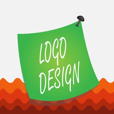Logo Tasarımı 'nı gösteren kavramsal el yazısı. İş fotoğrafı metni bir grafik temsili veya şirket adının sembolü veya renkli yüzey iğnesi çerçevesine çivilenmiş Eğri Hatırlatma Kağıdı bildirisi.