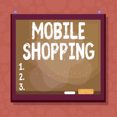 El yazısı cep telefonu alışverişi. Kablosuz aygıtlar vasıtasıyla mal ve hizmetlerin ticareti kavramının asimetrik biçimsiz biçim şekli nesne ana hatları çoklu renk tasarımı.