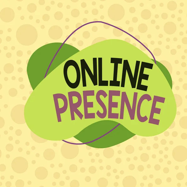 Conceptual hand writing showing Online Presence. Business photo text existence of an individual can be found via an online search Asymmetrical format pattern object outline multicolor design.