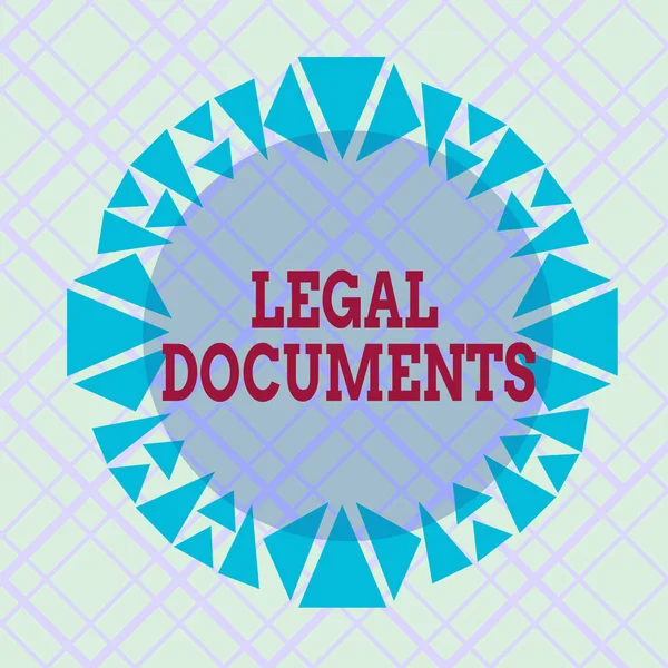 Writing note showing Legal Documents. Business photo showcasing a document concerning a legal matter Drawn up by a lawyer Asymmetrical uneven shaped pattern object multicolour design. — Stock Fotó
