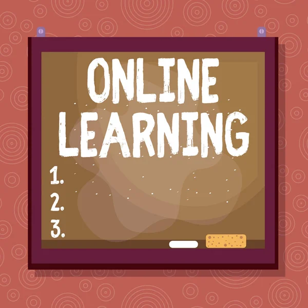 Handwriting text Online Learning. Concept meaning educational tool based on and accessible from the Internet Asymmetrical uneven shaped format pattern object outline multicolour design.