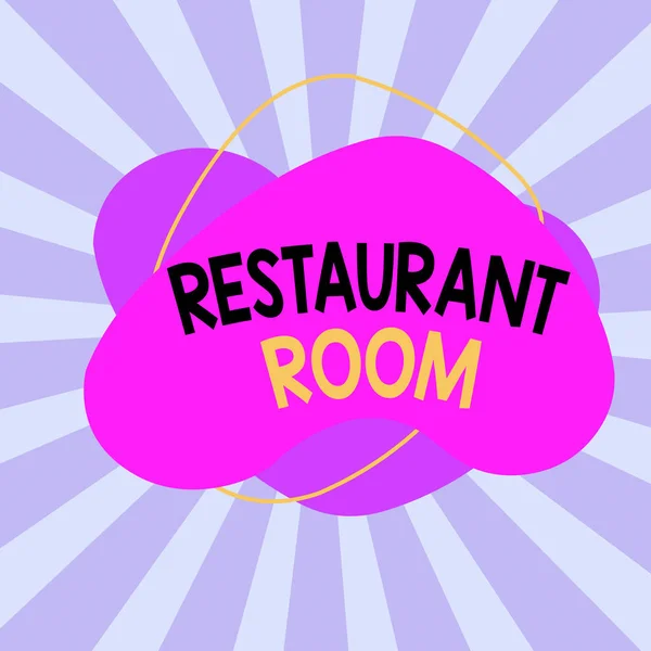 Lokanta Odası 'nı gösteren bir mesaj. Oturmak ve yemek yemek için yapılan ödemeleri gösteren kavramsal fotoğraf asimetrik biçimsiz şekil şekil nesne ana hatları çok renkli tasarım.. — Stok fotoğraf