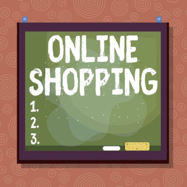 Handwriting text Online Shopping. Concept meaning consumers directly buy goods from a seller over the Internet Asymmetrical uneven shaped format pattern object outline multicolour design.