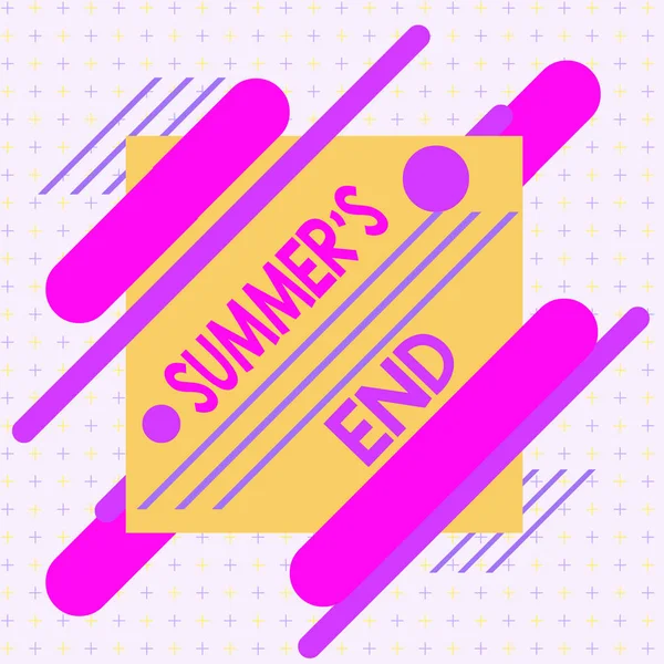 Text sign showing Summer S End. Conceptual photo End of break good memories from trips and relaxing time Asymmetrical uneven shaped format pattern object outline multicolour design.