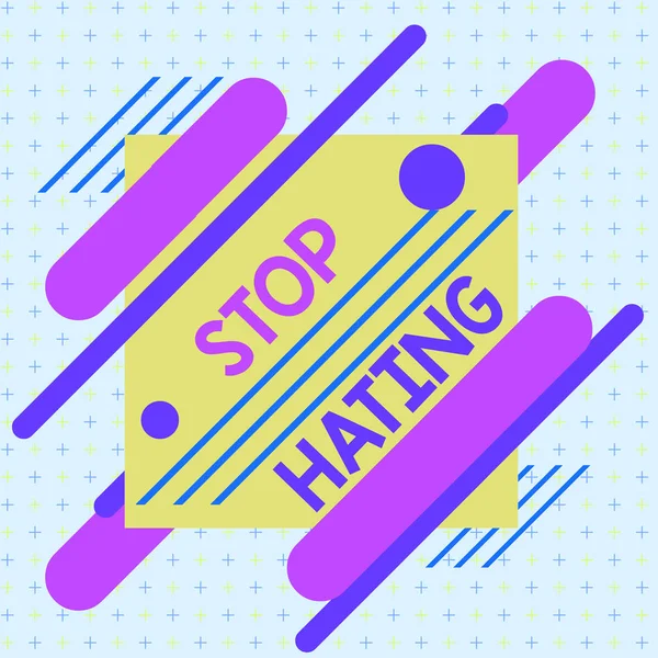 Text sign showing Stop Hating. Conceptual photo to drop all standards and wholeheartedly agree without question Asymmetrical uneven shaped format pattern object outline multicolour design. — Stockfoto
