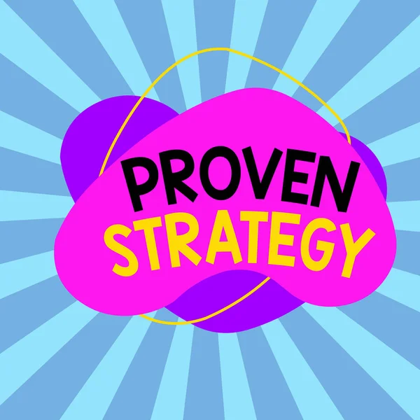 Text sign showing Proven Strategy. Conceptual photo Confirmed approach or practices in generating sales or leads Asymmetrical uneven shaped format pattern object outline multicolour design. — Stockfoto