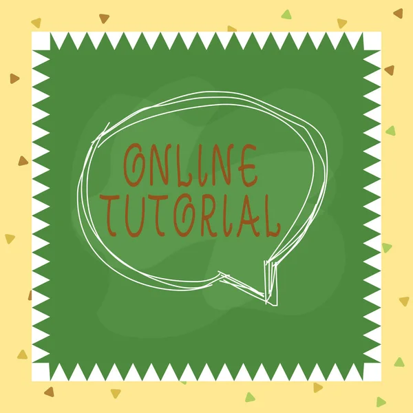 Writing note showing Online Tutorial. Business photo showcasing process of tutoring in an online or virtual environment Speaking bubble inside asymmetrical object multicolor design. — Stockfoto